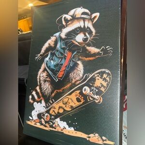 Raccoon Skateboard Canvas Art